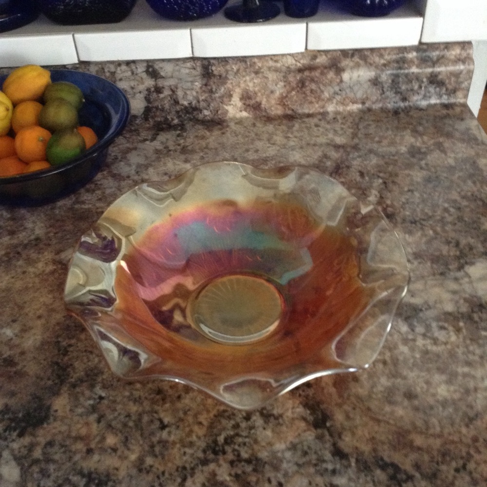 Vintage Carnival Glass Bowl Iris Pattern Scalloped